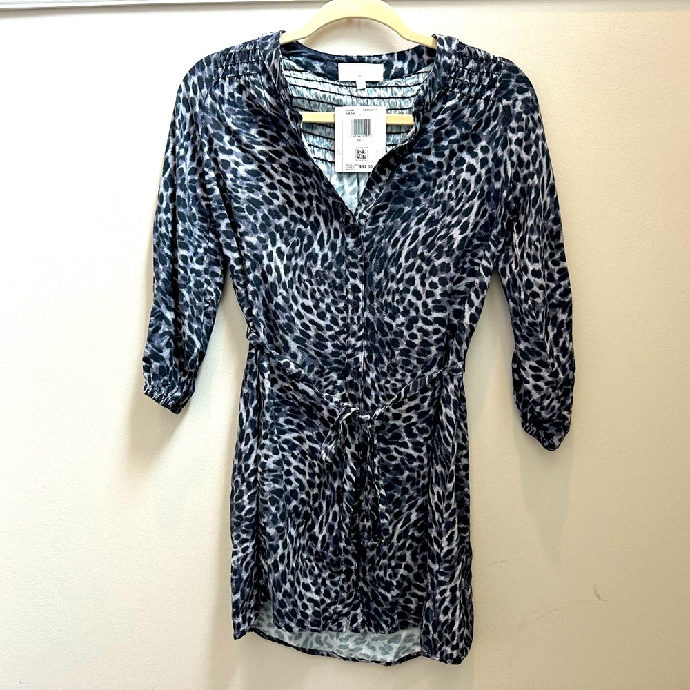 NWT girls designer animal print button down shirt dress, size 10
